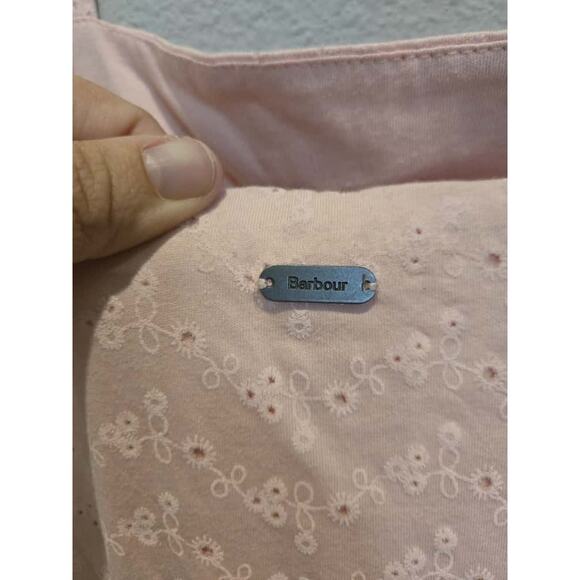 Barbour Women's Pink Eyelet Embroidered Midi Dress Size 6 Sleeveless - Picture 11 of 14